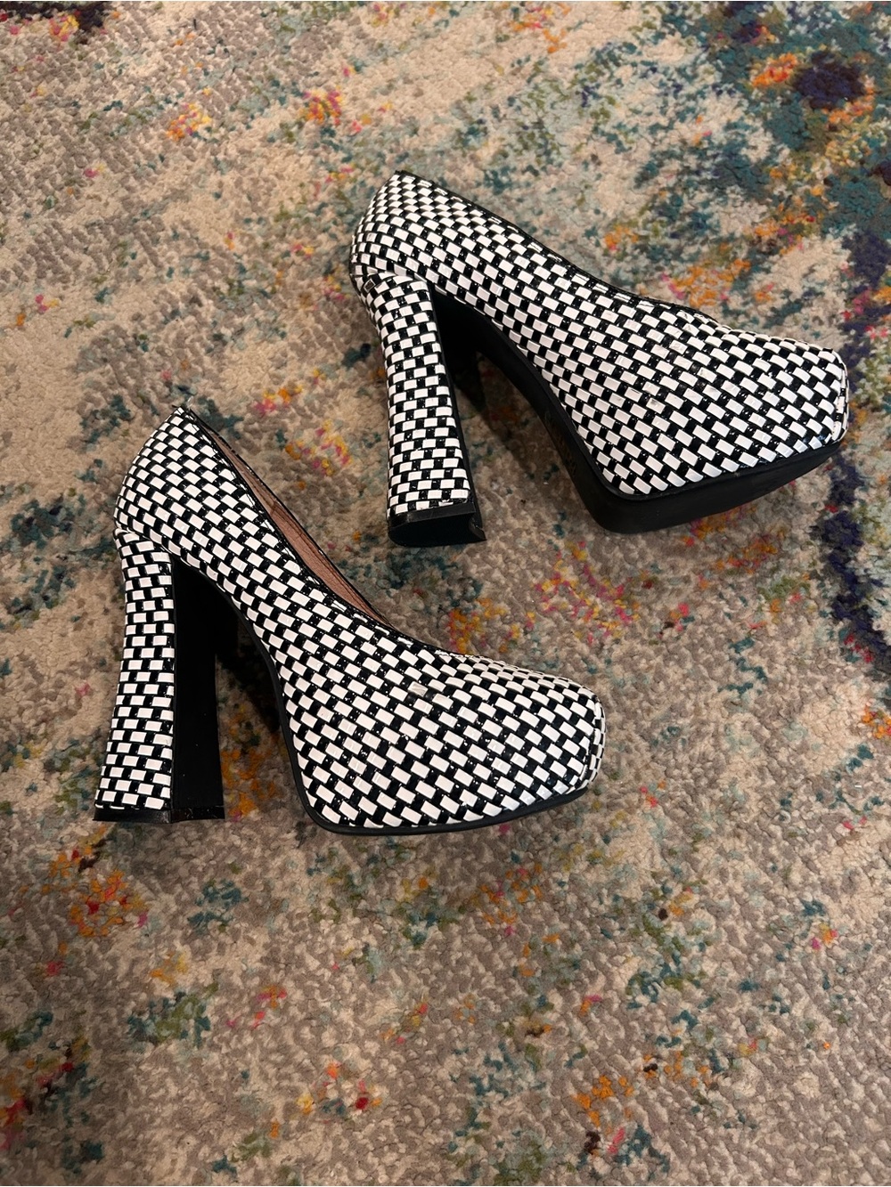 Aldo Black & White Checkered Platform Pumps - size 7